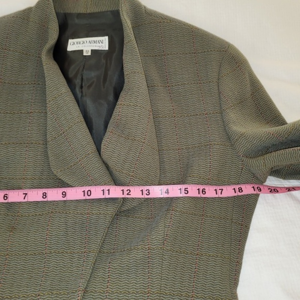Giorgio Armani VTG 90s Olive Green Blazer and Blue Stripe 2 pc Skirt Suit 10 - Picture 7 of 16